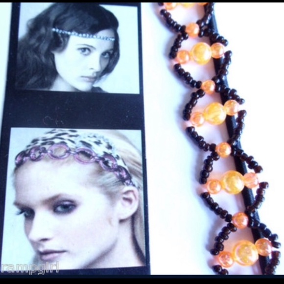 Beaded Headband Brown Orange Soft Elastic - Picture 1 of 3